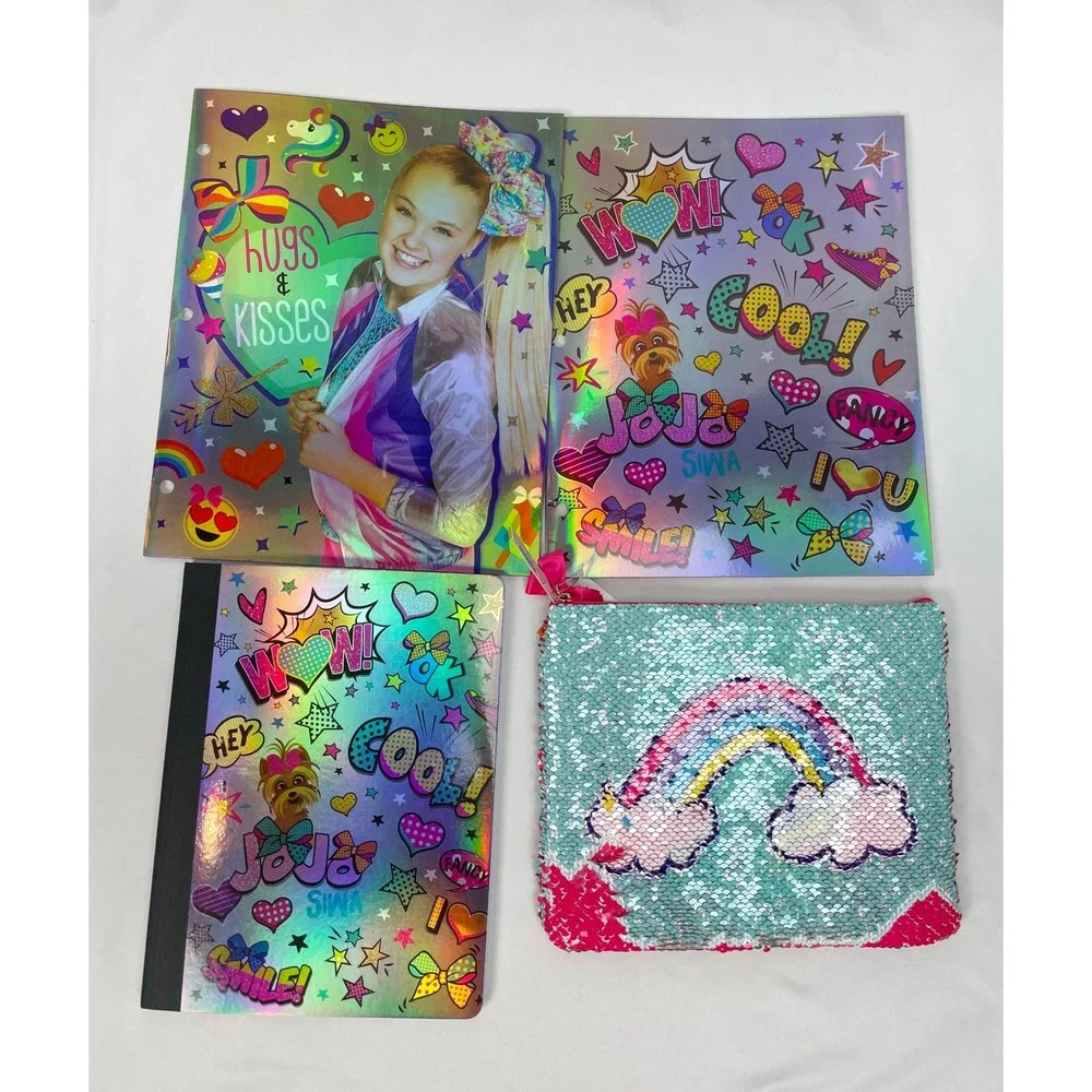 JoJo Siwa School Pocket Folders Composition Notebook Flip Sequins Pencil Case